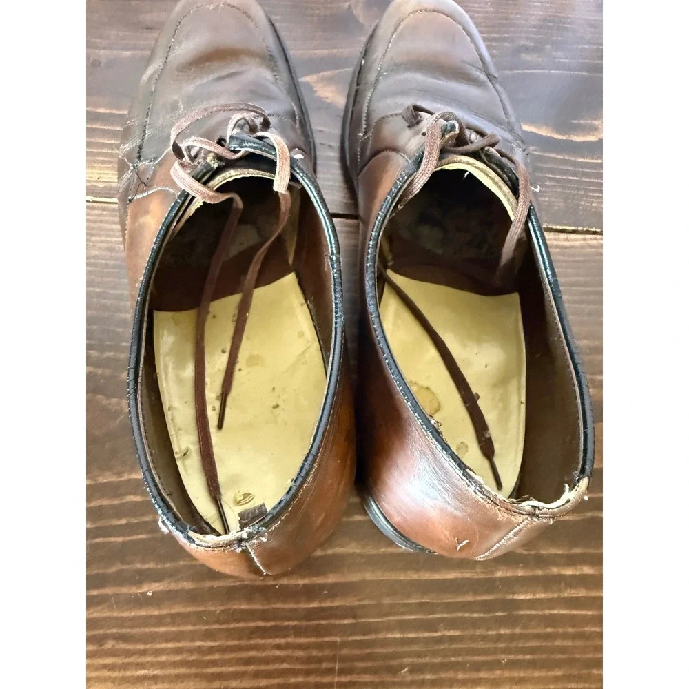 Vintage Brown Leather‎ Apron Toe Derby Shoes Lace Up Dress Shoes Distressed Mens